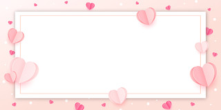 粉色小清新浪漫情人节剪纸爱心边框展板背景
